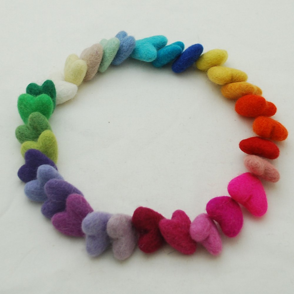 100% Wool Felt Hearts - 3cm - 30 Felt Hearts - Assorted Light & Bright Colours