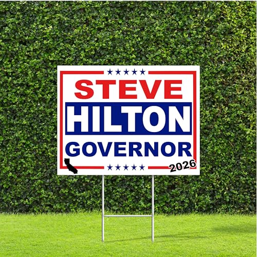 DesignThatSign Steve Hilton California Governor 2026 Race Red White & Blue Yard Sign with Metal H Stake