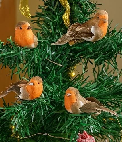 Marco Paul 4 Pack Clip-on Robin Decorations – 5cm Hand Painted Polystyrene Christmas Robins With Metal Clips – Christmas Tree Ornaments for Indoor Xmas Baubles, Hanging Decorations, Xmas Crafts & DIY