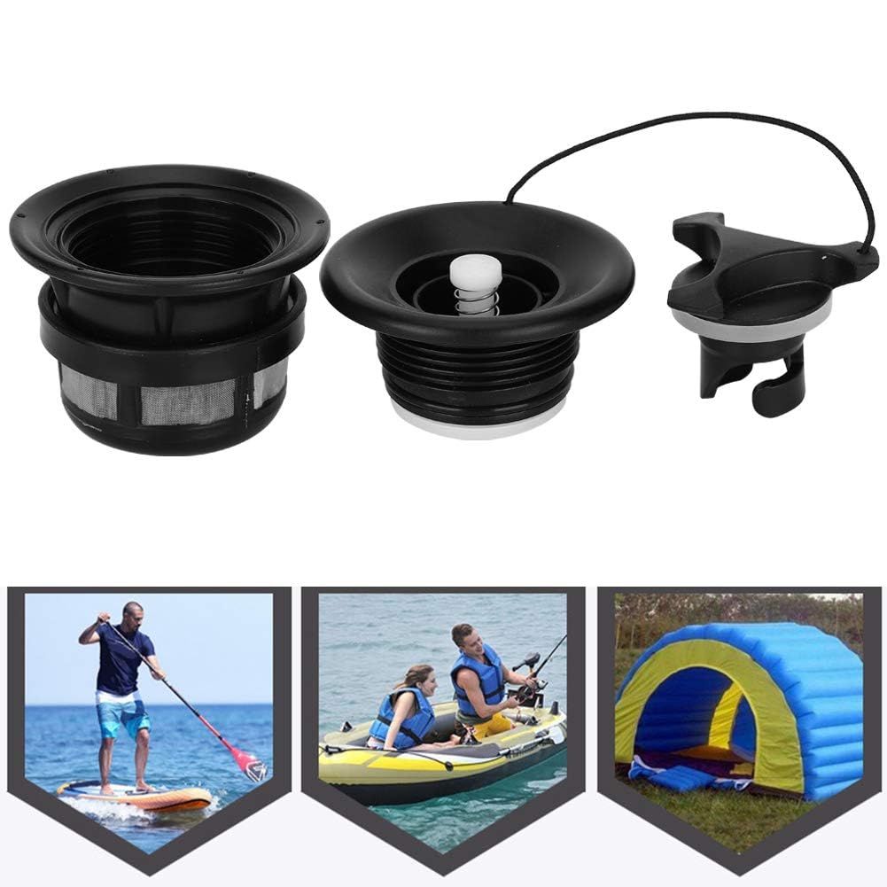 Inflatable Boat Air Valve, 3Pcs Safety Air Valve with Filter Mesh Boating Equipment Replacement Parts Kayak Accessory for Inflatable Tent Boat Kayaks Spiral Air Plugs One-Way Inflation Screw(Black)
