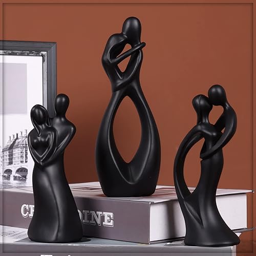 Miniatura 7 de Juego de 3 estatuas negras para parejas, decoración del hogar, escultura para pareja, decoración de dormitorio, estante Knick Knack, decoración de