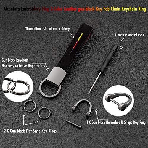 Ke-Ke German Flag Stripe Alcantara Embroidery Leather Gun-Black Keychain Ring For Audi Bmw Mercedes Mini Porsche Smart Volkswagen Etc (Germany Flag 3-Color) #TOP2