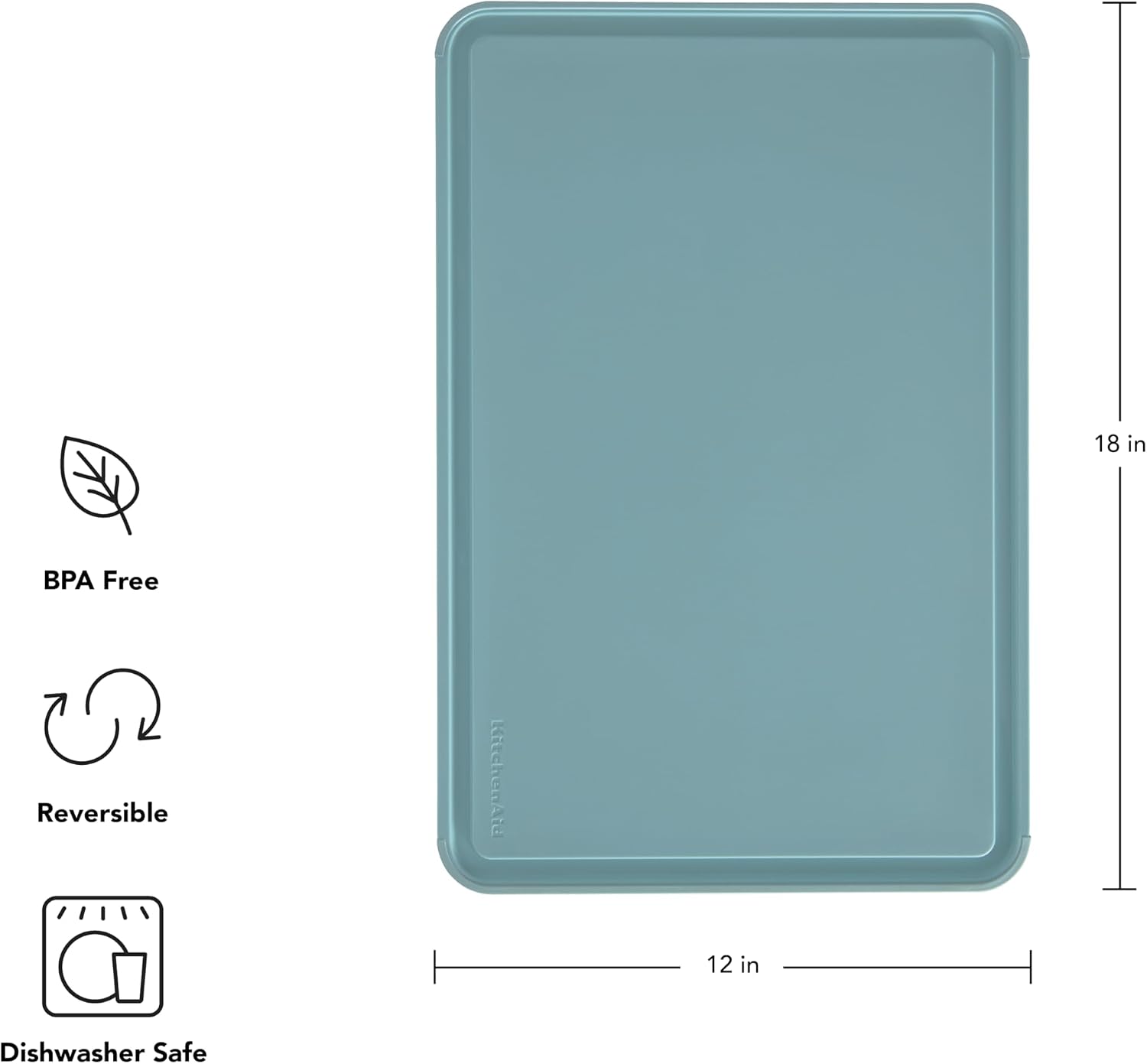 KitchenAid Classic Plastic Cutting Board with Perimeter Trench and Non Slip Edges, Dishwasher Safe, 12 inch x 18 inch, Blue