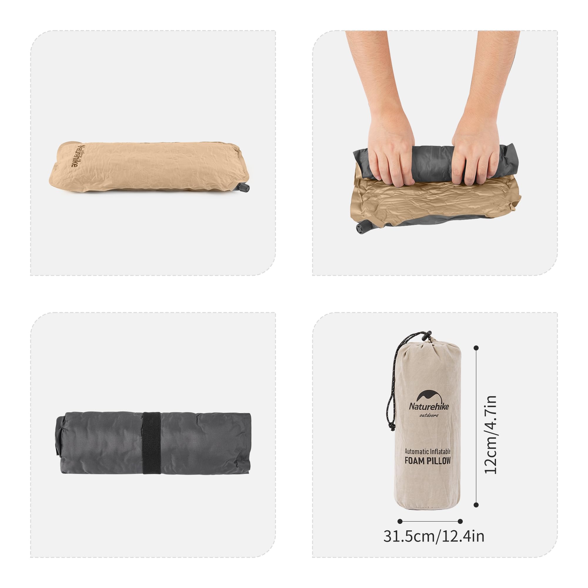 Naturehike Campingkissen|Reisekissen|Strandkissen|Lendenkissen Selbstaufblasendes Kissen Camping zubehör Leicht und tragbar Geeignet für Camping, Strand, Reisen, Wohnmobil, Büro Khaki
