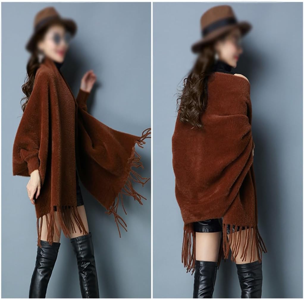 [君を愛してる] 秋冬スーパーソフトタッセルニットケープカーディガンケープニットスカーフ