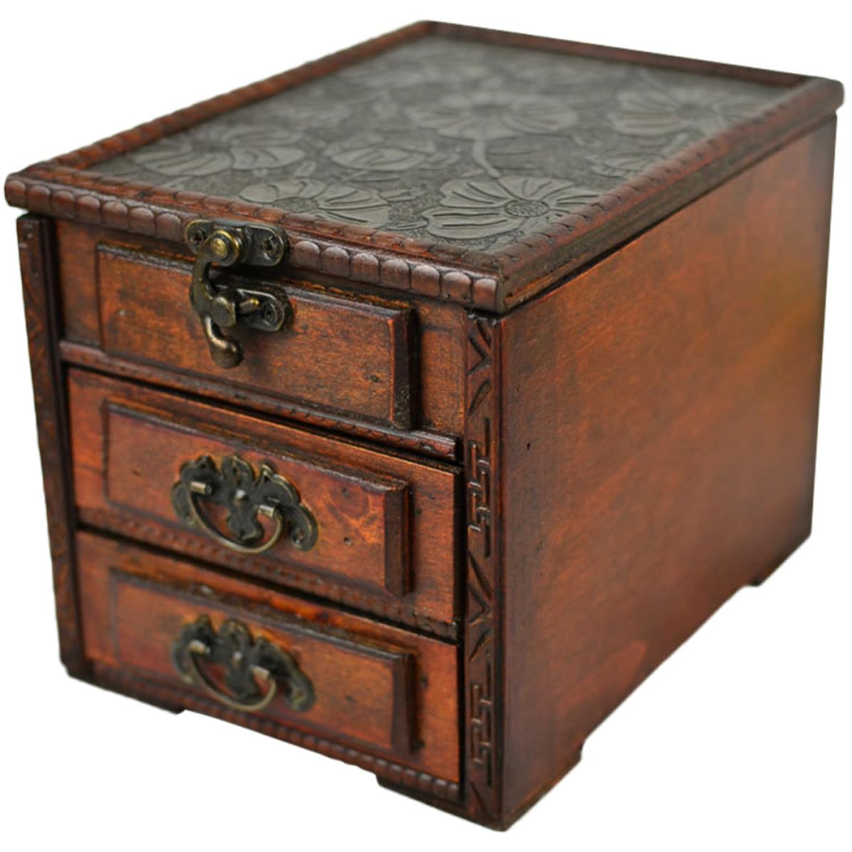 Boîte à bijoux en bois rétro marron : rangement colliers et bagues