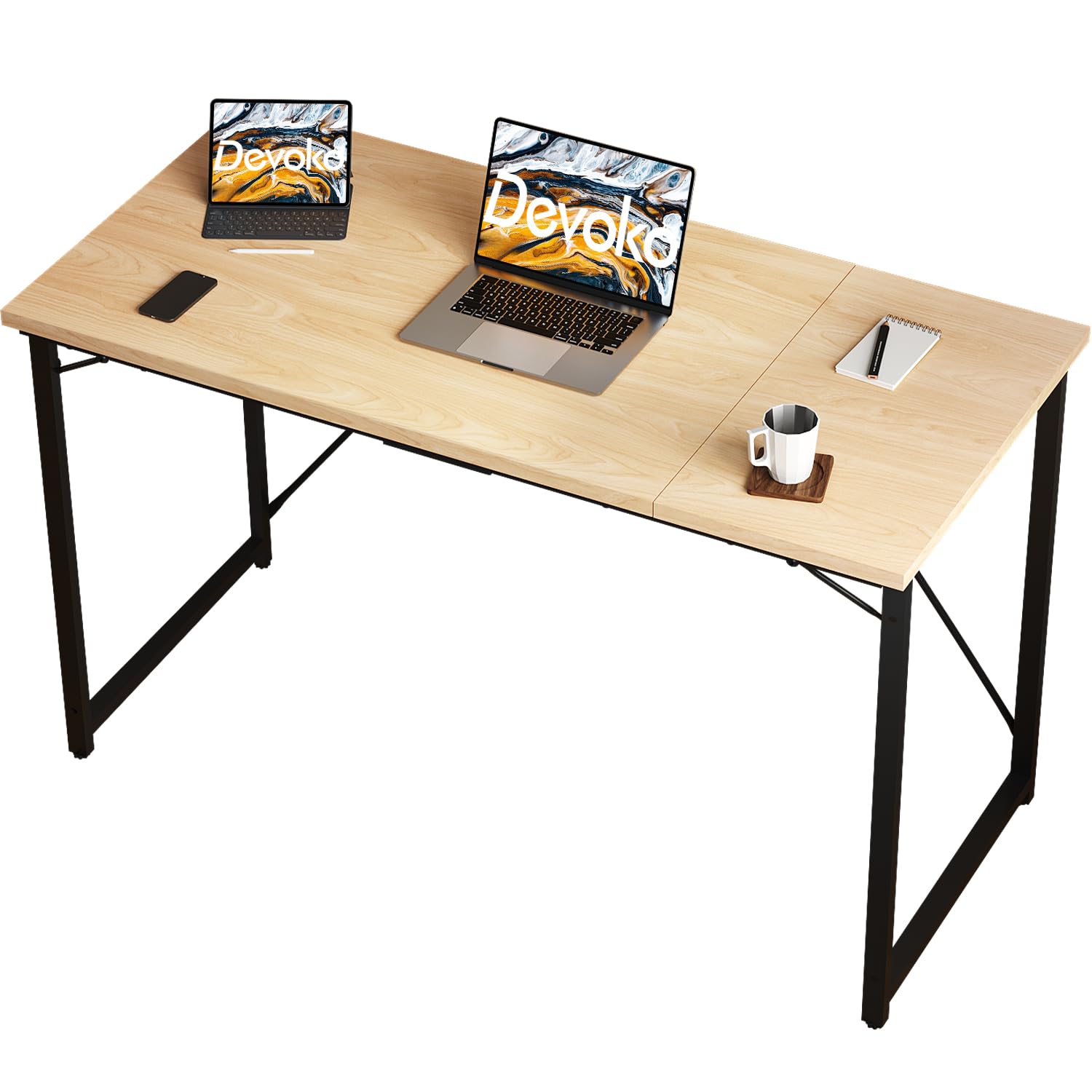 Devoko Piccola scrivania per computer, 100 x 50 x 75 cm, scrivania per ufficio, computer portatile, design industriale, tavolo da ufficio, beige