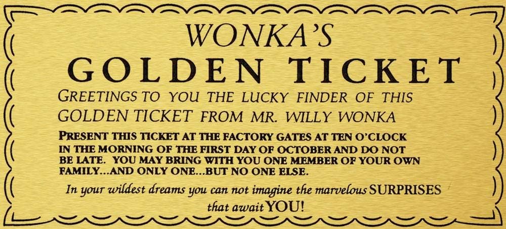 Yohoba Willy Wonka Golden Ticket Gold Sign Wall Art Charlie Chocolate Factory Metal Sign 12"x18"