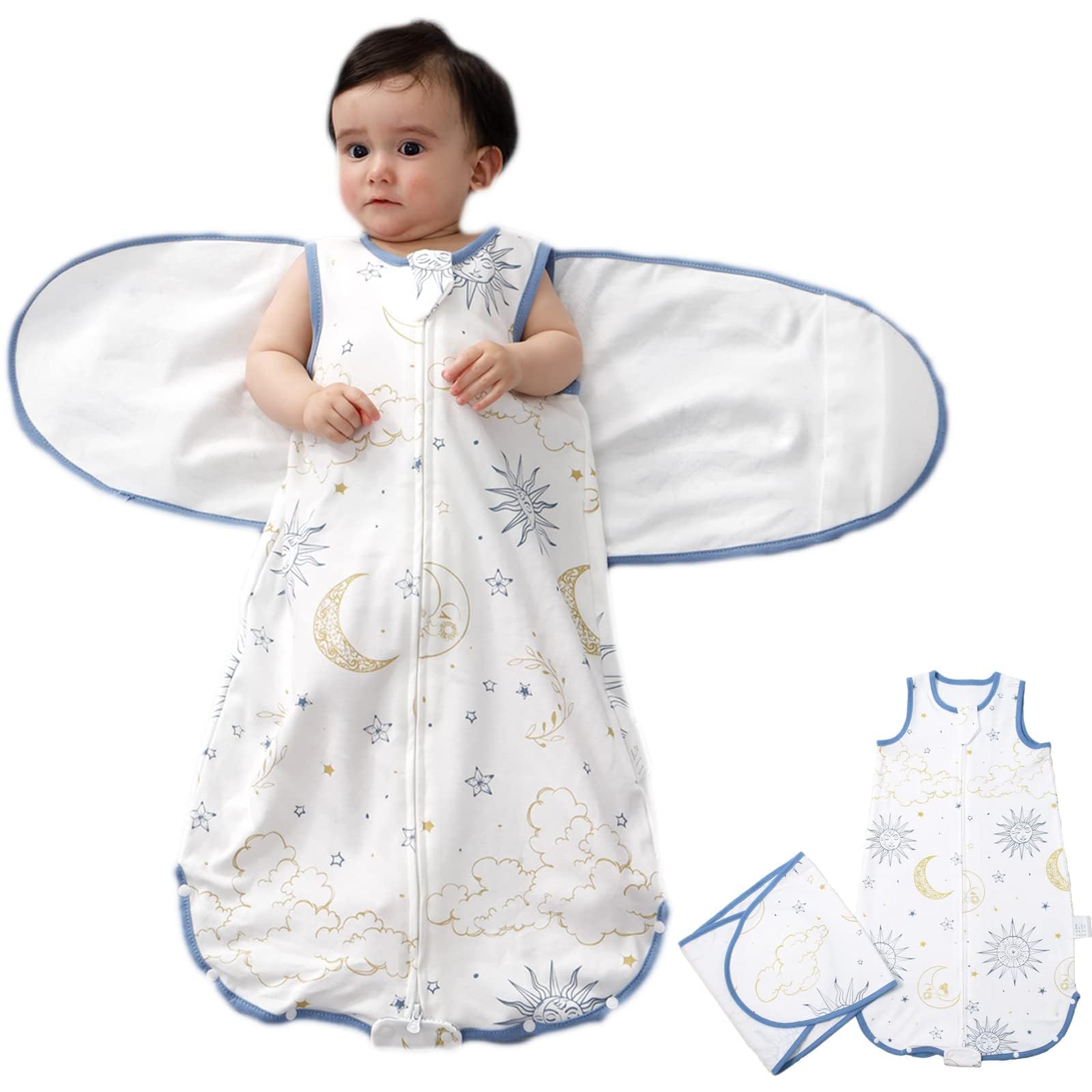 Baby Swaddle Wrap, Adjustable Swaddle Soft Sleeping Bag Keeps Baby Comfortable, Baby Sleep Sack 6-12months, Easy Transitional Wearable Blanket for Boys and Girls