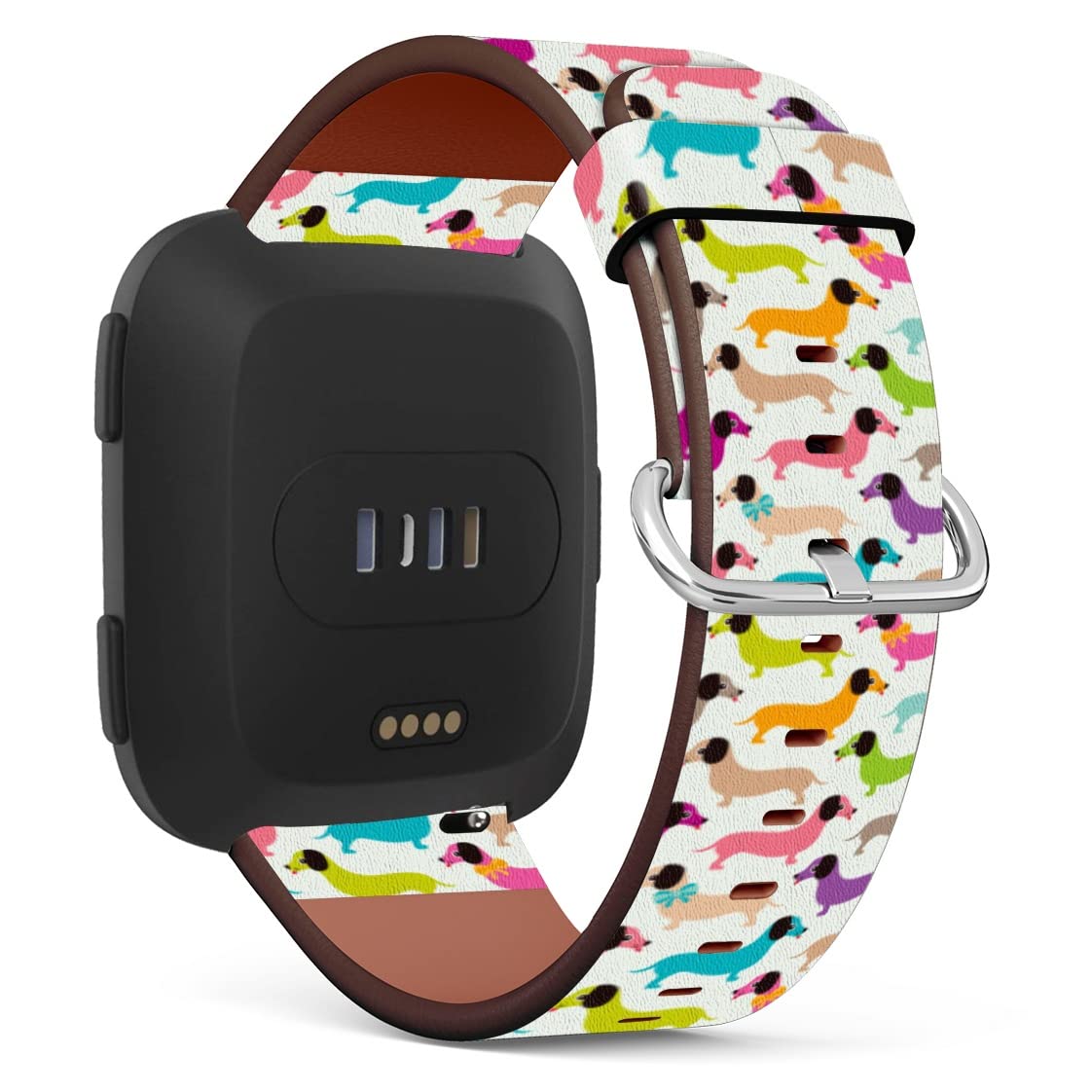 Mingdao Compatible with Fitbit Versa 2 / Versa/Versa Lite/Versa SE Patterned Leather Replacement Band (Cute Dachshund Dogs)