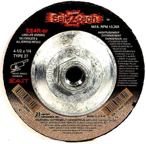 United Abrasives- SAIT 22600 Type 27 4-1/2-Inch x 1/4-Inch x 7/8-Inch 13300 Max RPM Z-Tech - Z24R Zirconium Depressed Center Grinding Wheels, 25-Pack