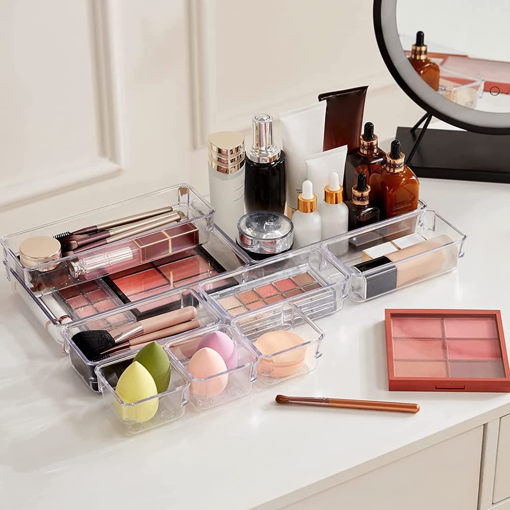 Lisher Set di 33 organizzatori di cassetti in plastica trasparente per trucco, gadget e camera da letto, ufficio