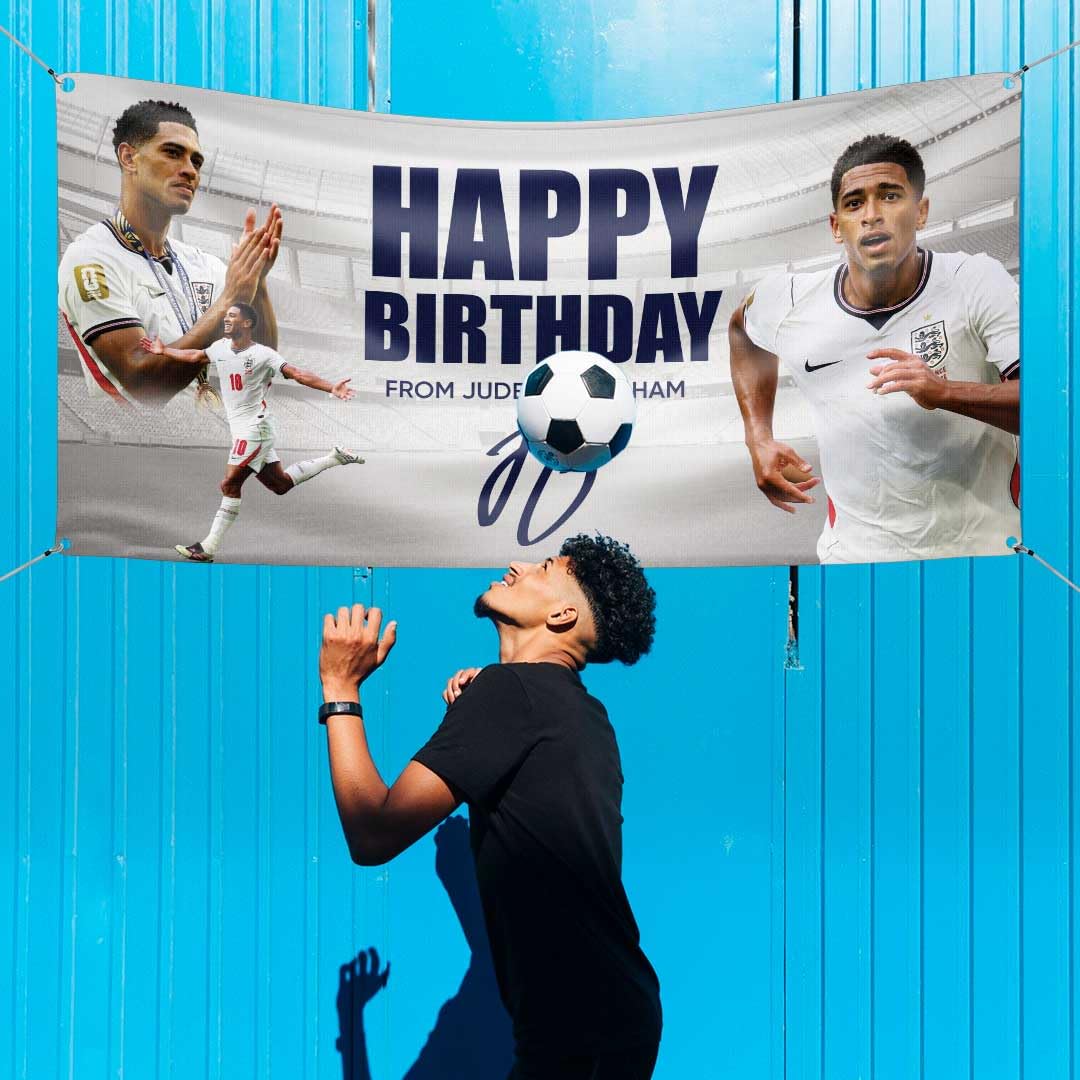 Personalized Jude Bellingham Happy Birthday Banner Football Soccer Theme Party Decoration Custom Birthday Backdrop for Boys Kids Fans Football Birthday Supplies Poster