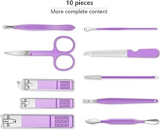 Manicure Set 10pcs Professional Nail Clippers Kit Pedicure Care Tools-Stainless Steel Grooming Tools for Travel (Violet)