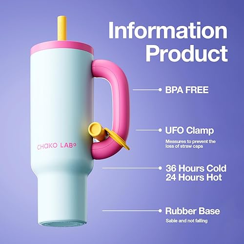 Miniatura 3 de CHAKO LAB BaWang - Vaso aislado de acero inoxidable | Vaso con asa y popote de 33 onzas, apto para portavasos para viajes, botella de agua a prueba