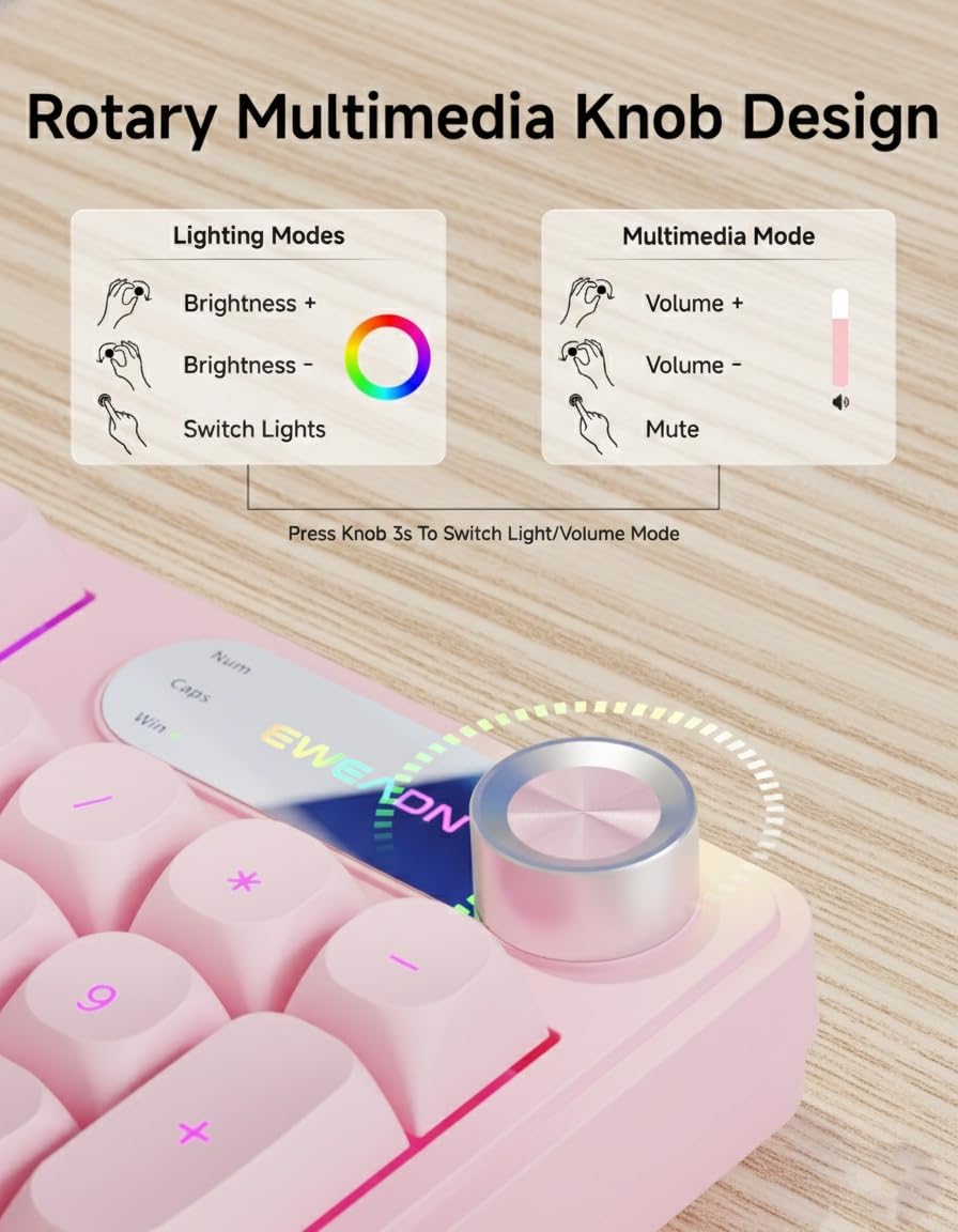 EWEADN C98 Przewodowa klawiatura i mysz, przewodowa, ergonomiczna klawiatura komputerowa z nadgarstkiem, podwójne nasadki klawiszy, ciche podświetlenie RGB, cicha klawiatura do Windows/MAC/PC, różowa