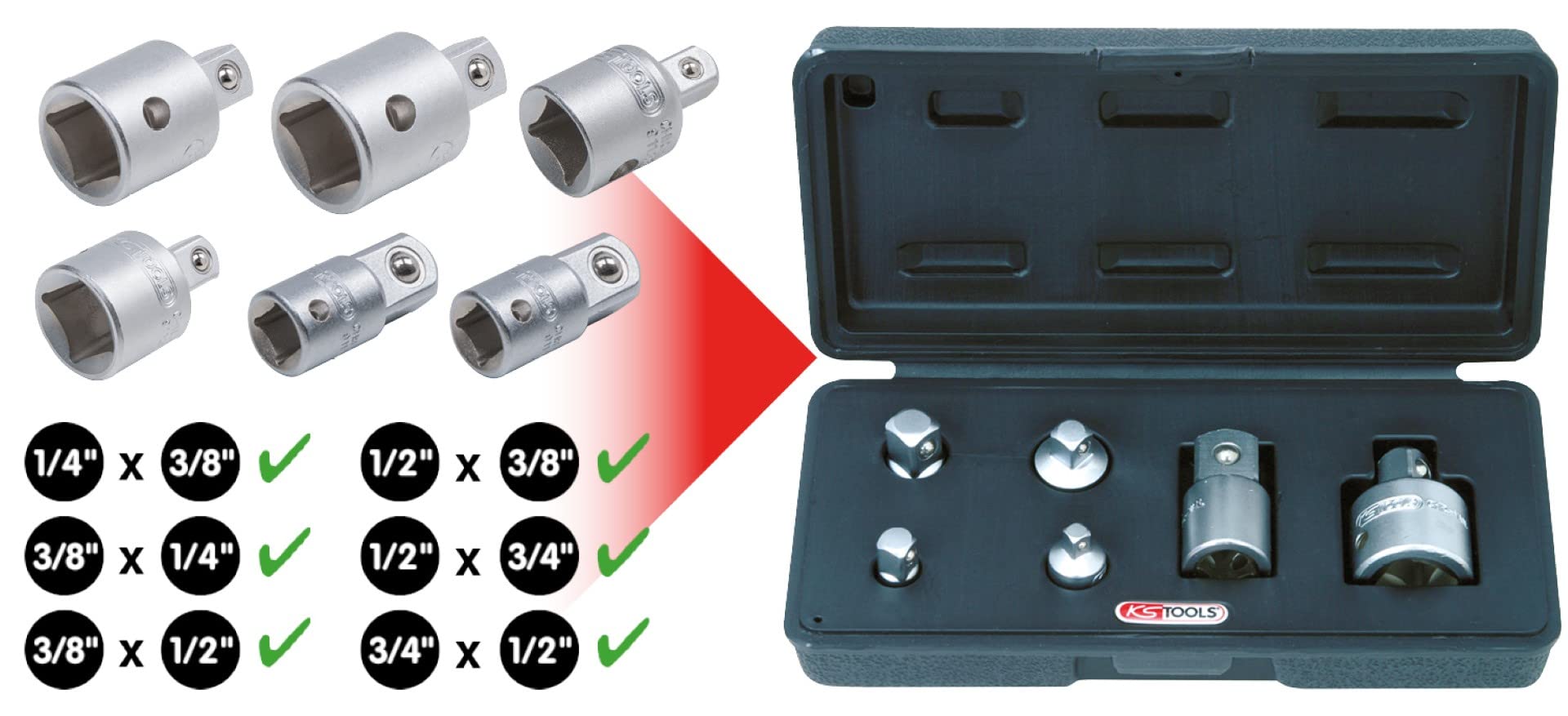 KS TOOLS Kstools Clé dynamométrique 1/2'', 20-100 nm & 911.0106 Coffret augmentateurs/réducteurs - 6 pcs