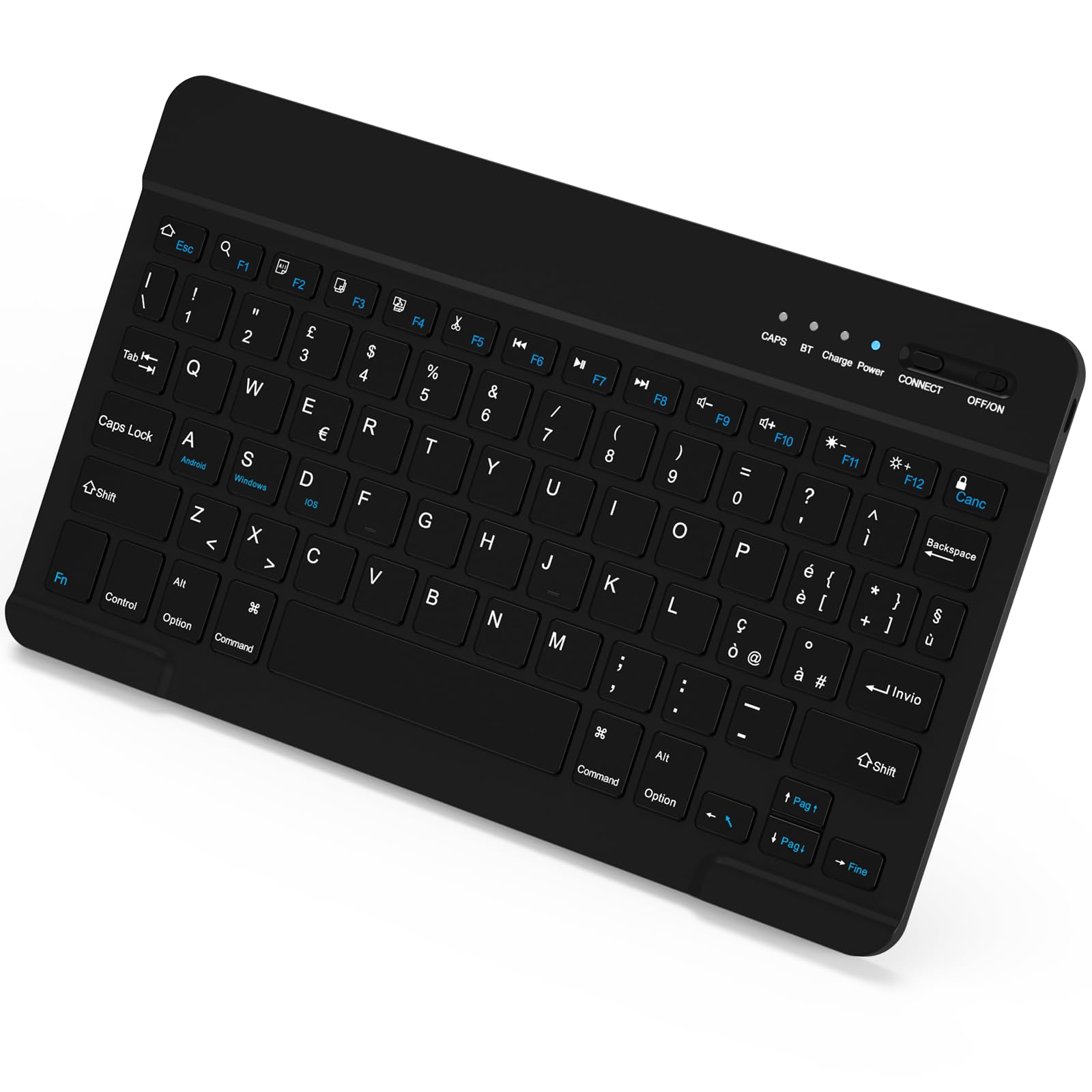 Tastiera Wireless Bluetooth Ricaricabile Ultra Sottile Compatta per Tablet Samsung, iPad, Android, Windows - Layout Italiano