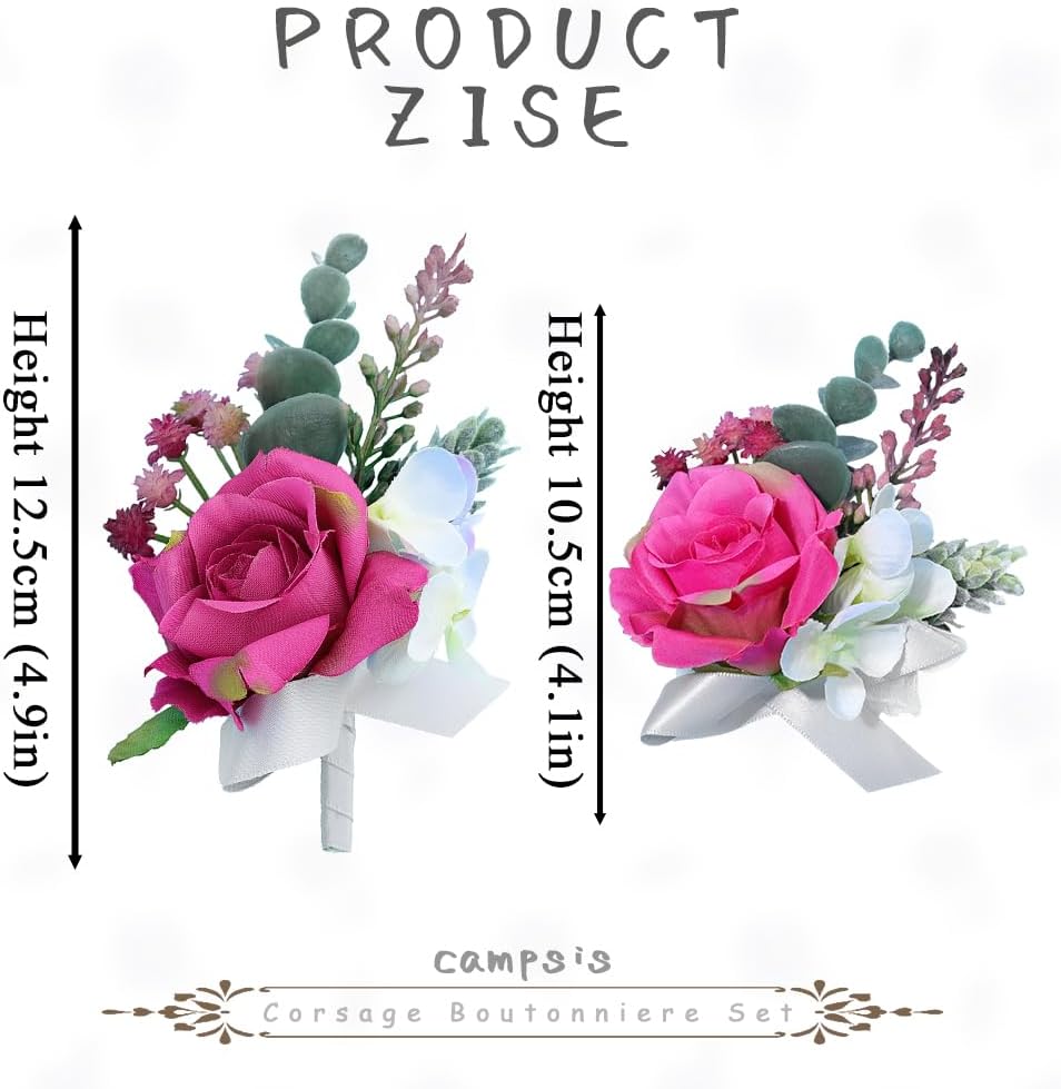 Campsis Corsage and Boutonniere Set, Pink Wrist Corsage, Prom Boutonniere for Wedding - Image 2