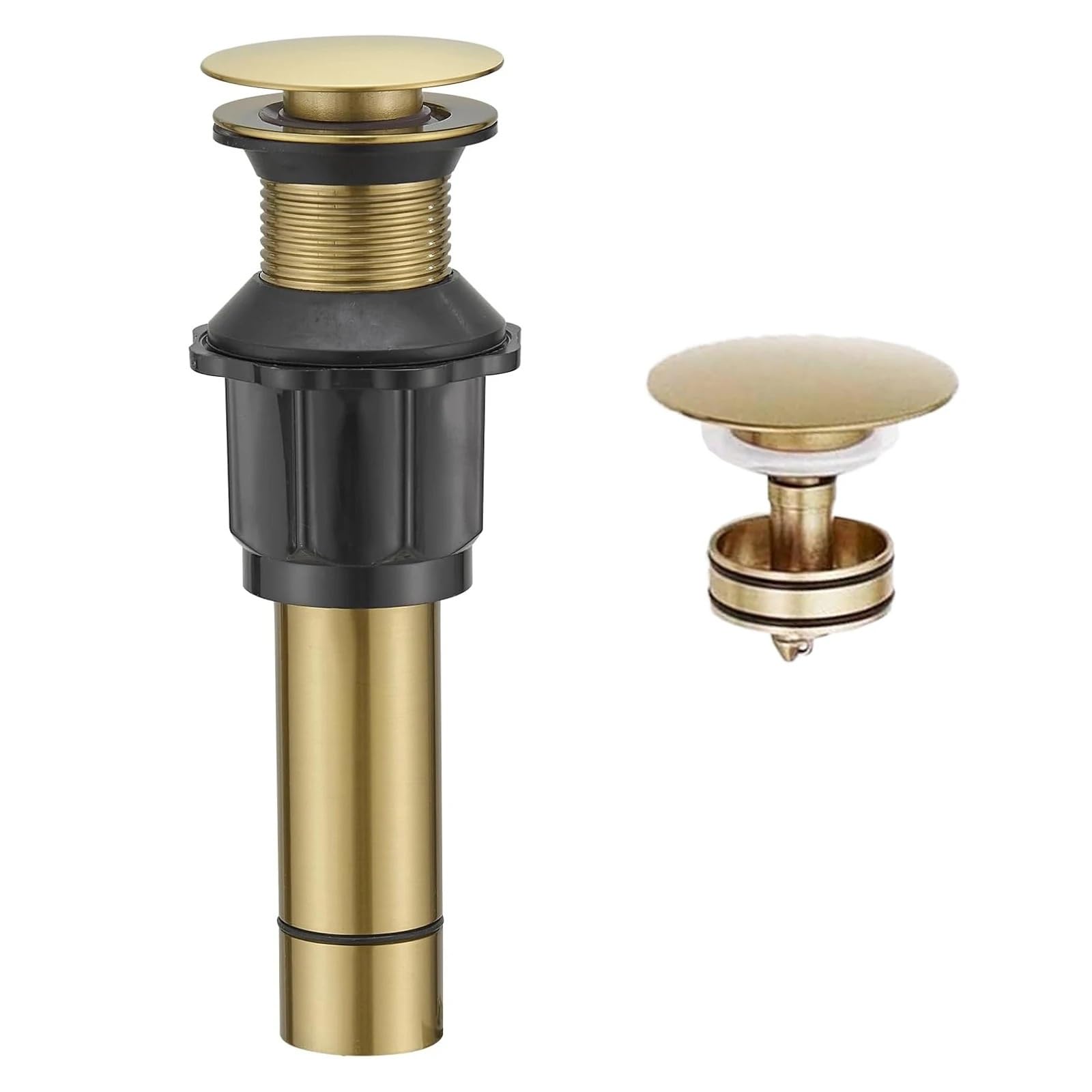 Basin Sink Pop Up Drain Stainless Steel Bathroom Sink Drain Stopper Without Overflow Fit Lavatory Vanity Vessel Sink Pop Up Drain Assembly Brass Cover(Gold)