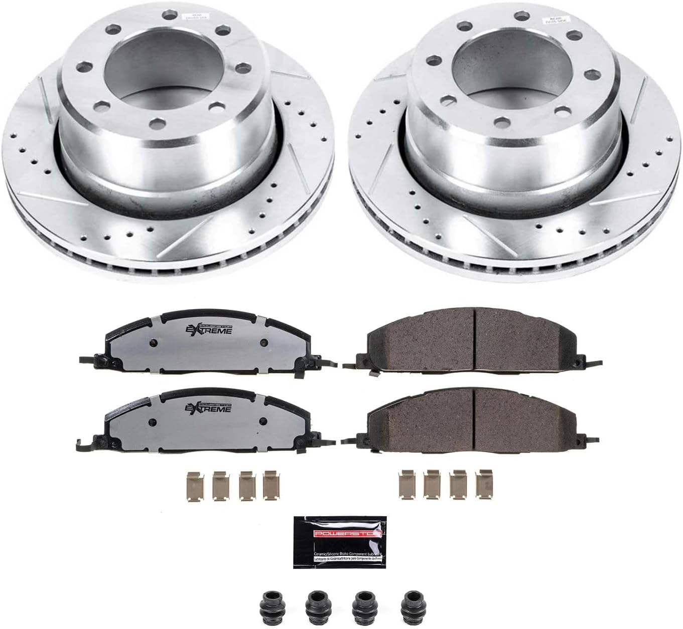 PowerStop Rear Brake Kit For Dodge Ram 2500 2009-10 |Ram 3500 2009-12 |Ram 1500 2012 |2500 2011-18 - Truck & Tow Carbon Fiber Ceramic Brake Pads + Drilled & Slotted Rotors Upgrade, K5487-36