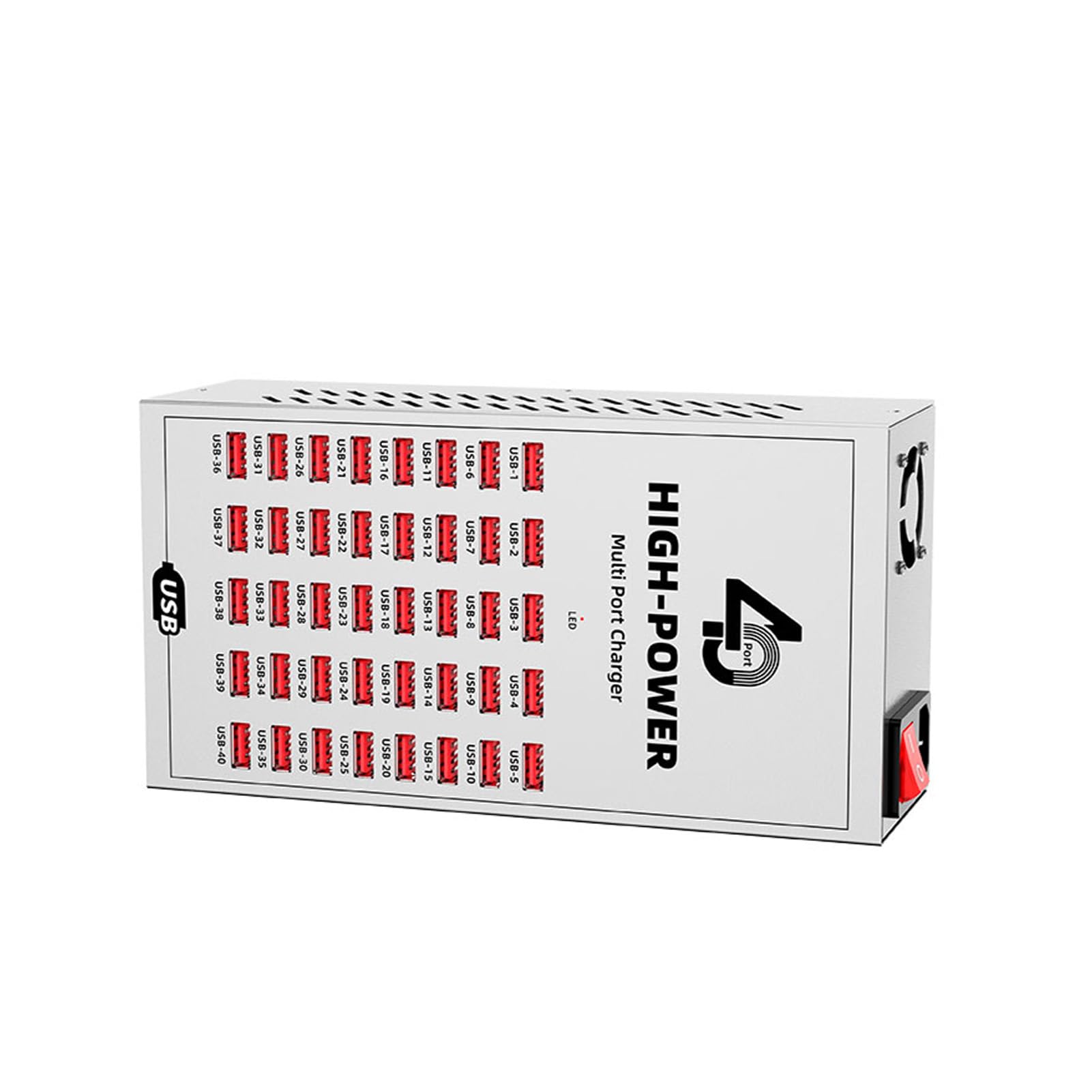 ASHATA Stazione di ricarica USB da 40 Port, 40 Port, 200 W, caricabatterie multi-dispositivo ad alta potenza con ventola di raffreddamento a ricarica rapida, controllo intelligente della temperatura