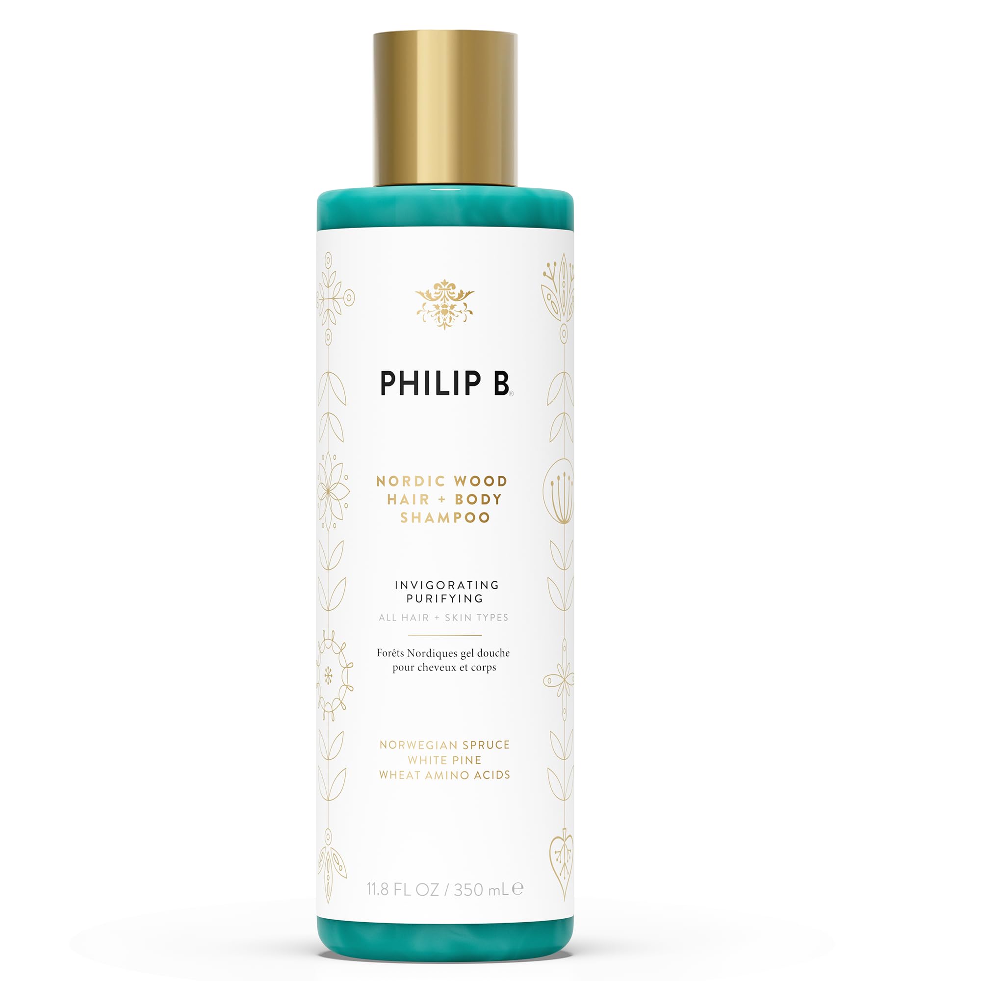 PHILIP B Nordic Wood Hair + Body Shampoo, 11.8 fl. oz. (350 ml) - Lathers Up Luxuriously, Conditions While Leaving You Feeling Cool& Invigorated, With Notes of Norwegian Spruce, White Pine and Camphor