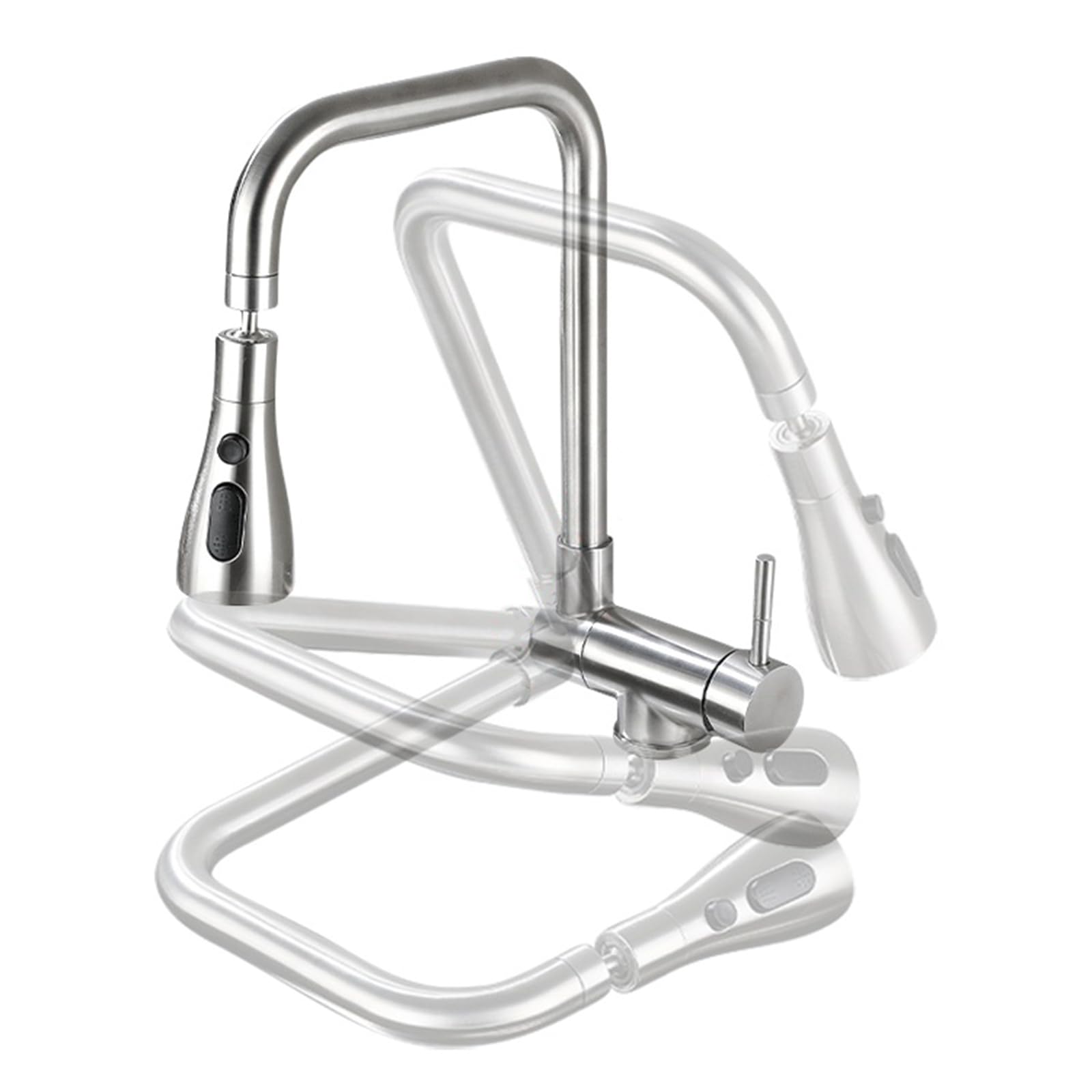 Mitigeur cuisine en L pliable et brossé double mode jet pour évier