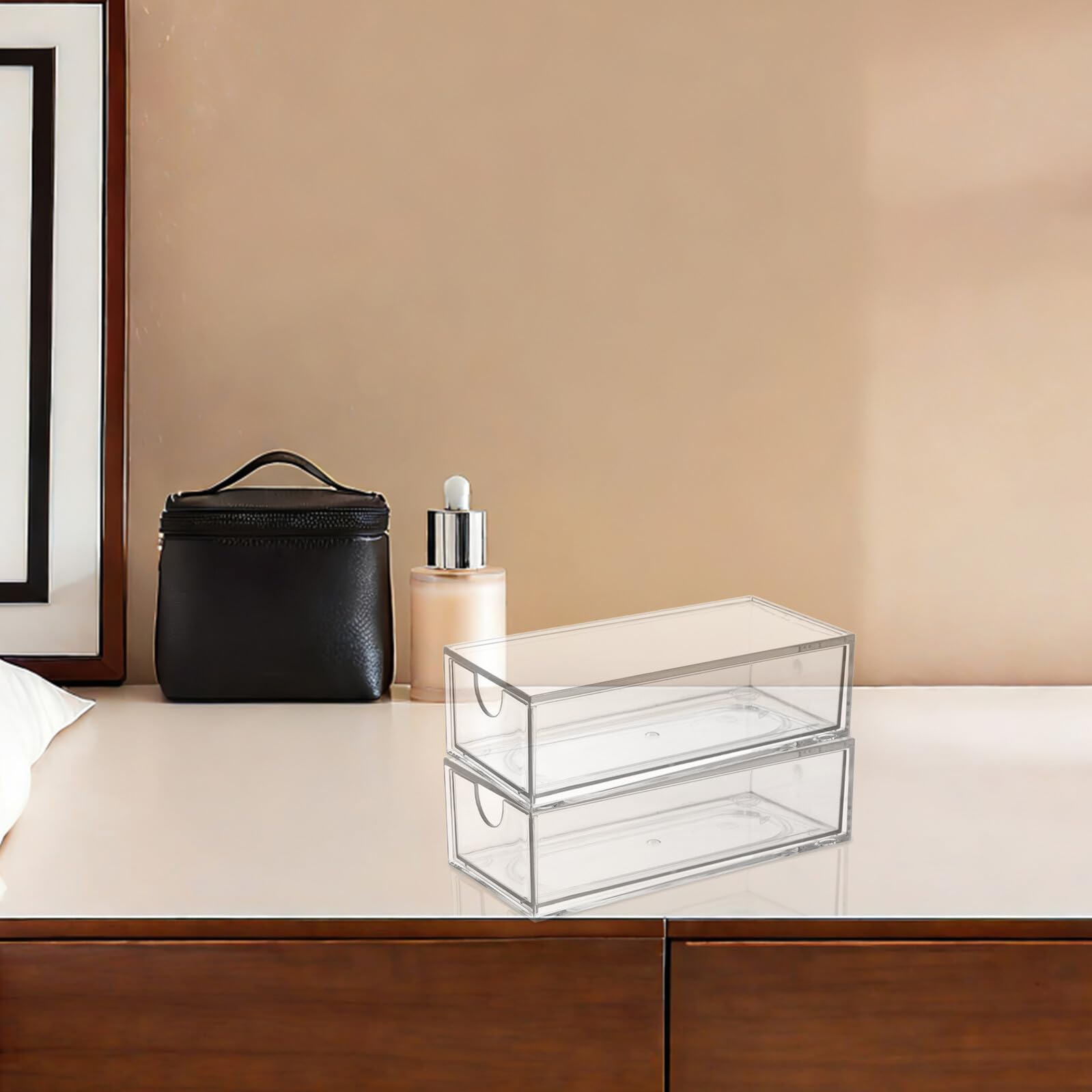 Anneome Contenitore per Accessori Chioma Trasparente 4 Cassetti, 4 Pezzi | Impilabile, Plastico Facile da Pulire, per Bagno e Ufficio, Formato Piccolo Salvaspazio