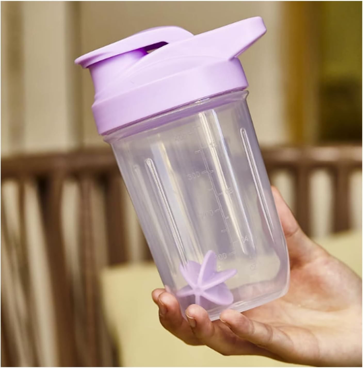 CHNLML Protein Shaker Bottle 400ML/16Oz w. Shaker Ball for Protein Shake, Shaker Bottle with Mixing Ball, Leak-Proof, BPA-Free, for Gym, Workout, Juice Mixer (Purple/Clear, 16Oz-400ML-1Bottle)