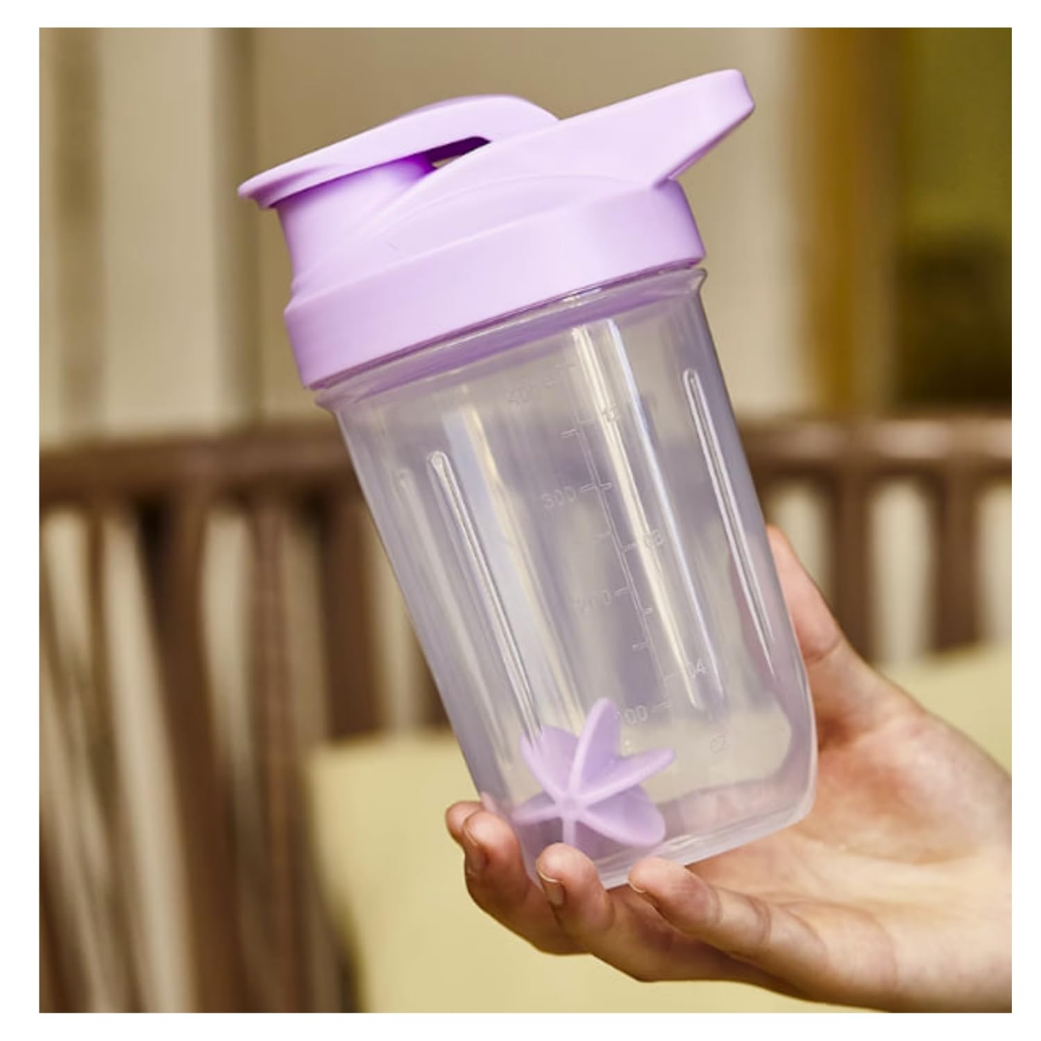 CHNLML Bouteille shaker protéinée de 400 ml avec boule de mélange, anti-fuite, sans BPA, pour salle de sport, entraînement, mélangeur de jus (violet/transparent, 400 ml - 1 flacon)