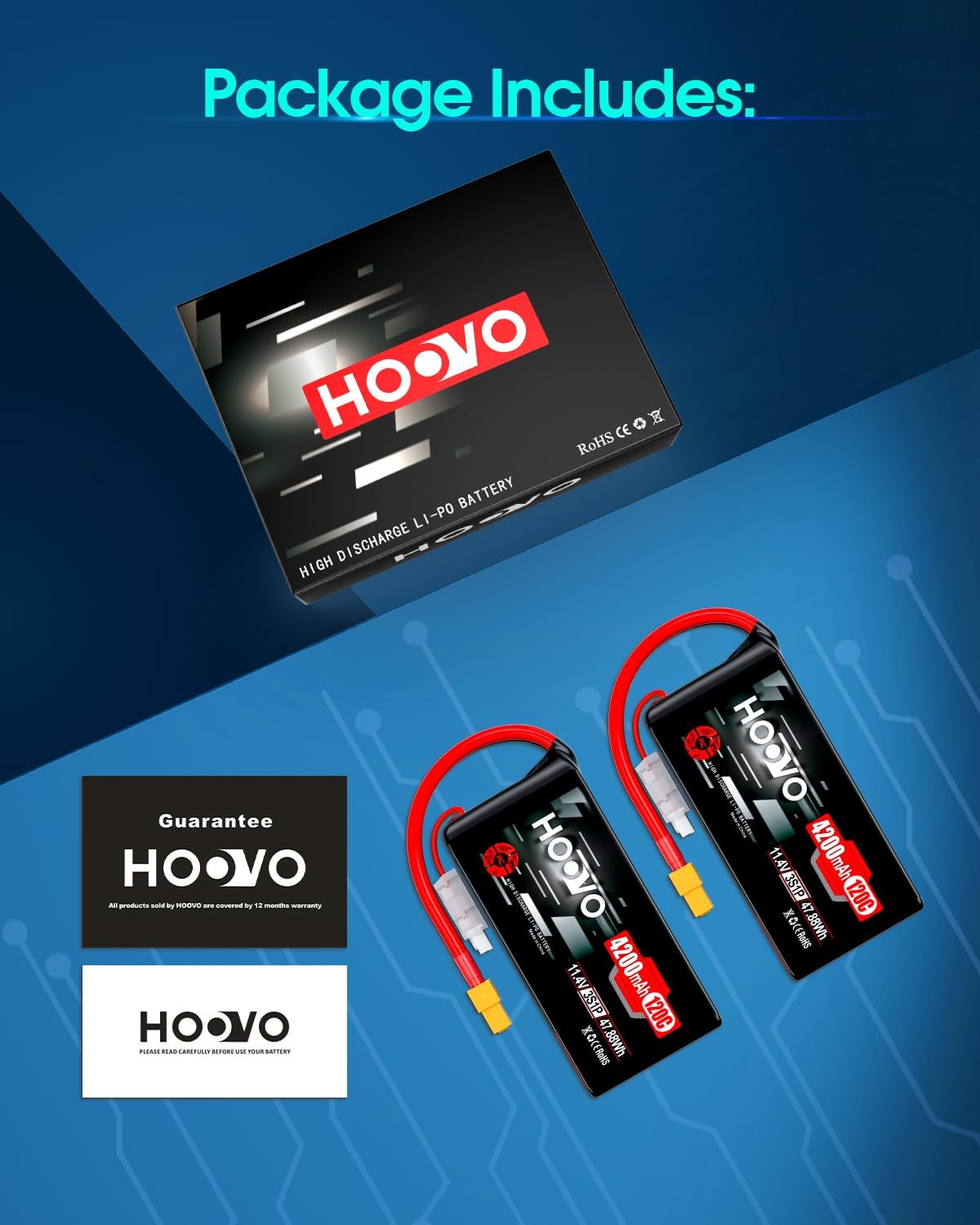 HOOVO 3S Lipo Battery 4200mAh 120C 11.4V High Voltage Shorty Lipo Battery Pack Softcase with XT60 Connector for RC Crawler Trailer RC Drone Quadcopter Helicopter Airplane FPV RC Car, 2 Pack
