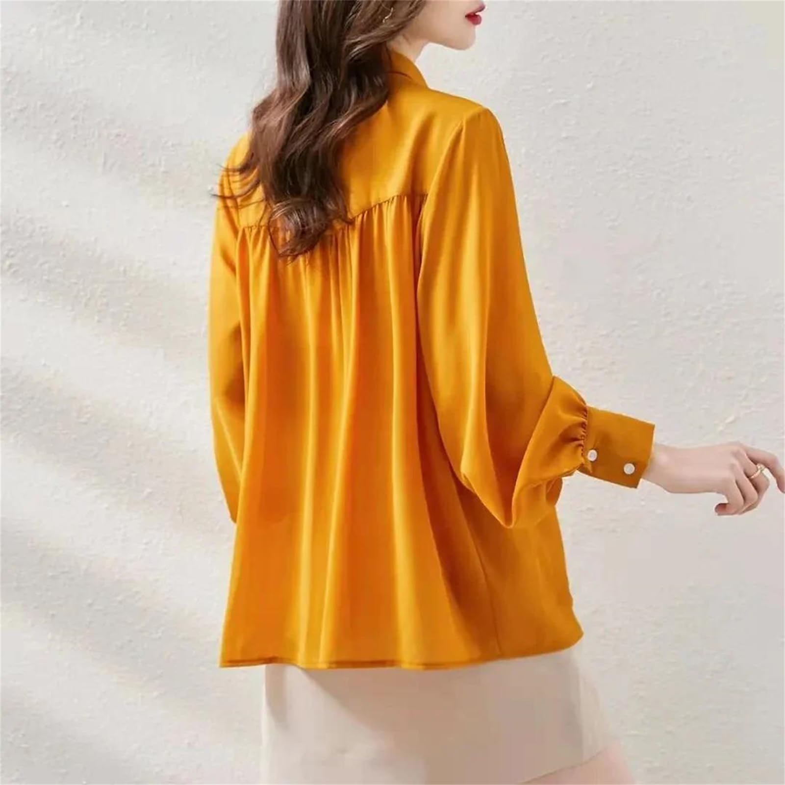 Vogrtcc Camisa de gasa para mujer, de manga larga, para oficina, holgada, con botones, de seda