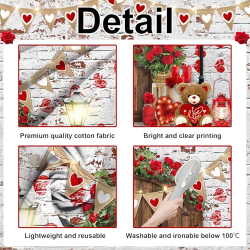 Mocsicka Valentines Backdrop Love Hearts Brick Wall Valentines Background Romantic Valentine Party Decoration Supplies Photo Booth Props (7x5ft) by Mocsicka - Used condition - Image 3
