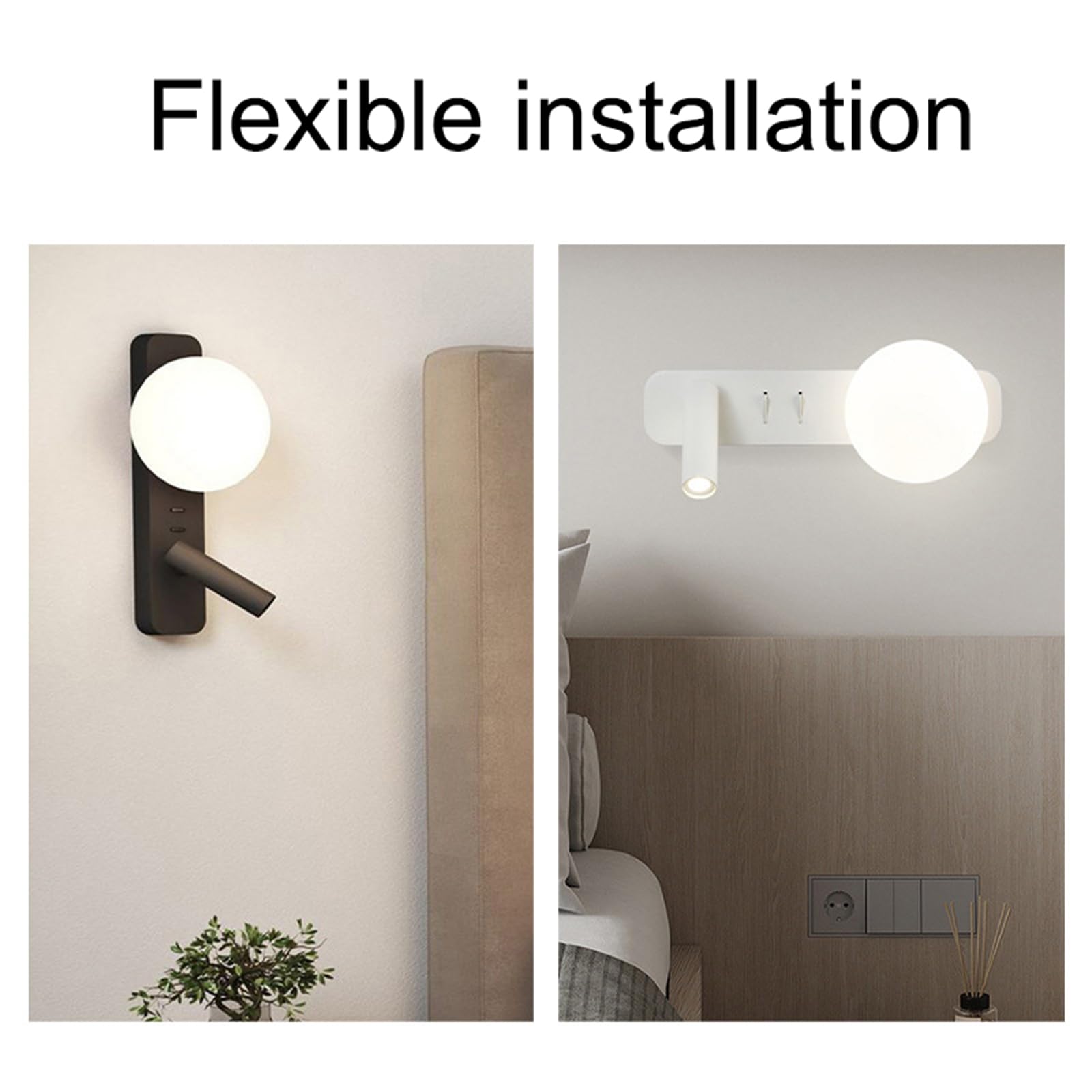 Kinkiety ścienne LED 3000K Ciepłe światło Obrotowa głowica Lampa nocna Lampka do czytania Lampa ścienna z kryształową kulą
