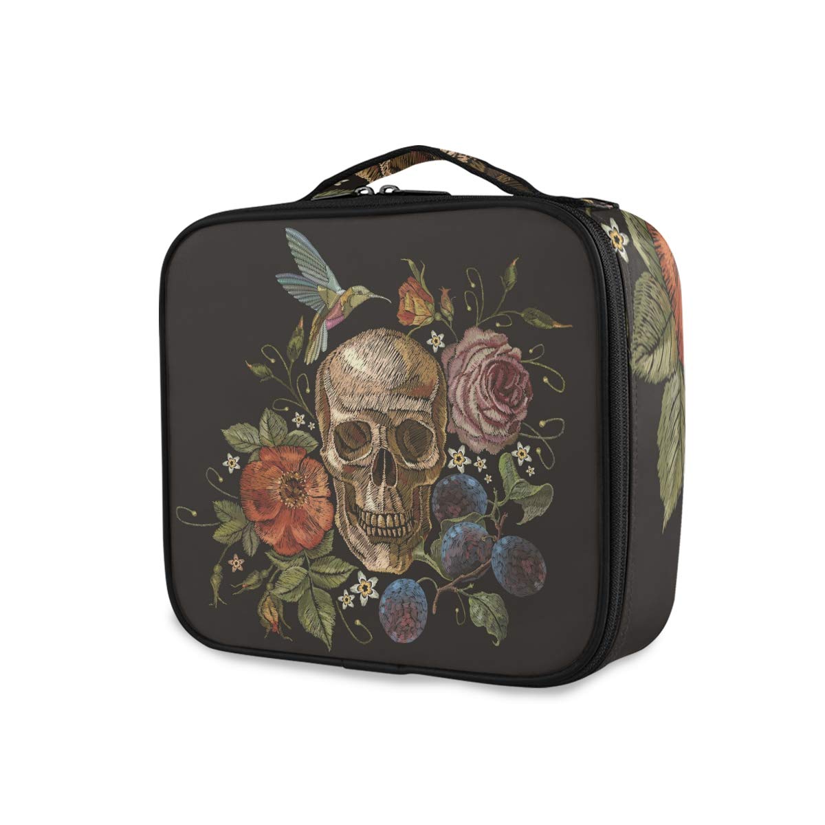 ALAZA Travel Makeup Case, Day of The Dead Skull Rose Humming Bird Dia Muertos Cosmetic toiletry Travel bag for Women Girls : Beauty & Personal Care