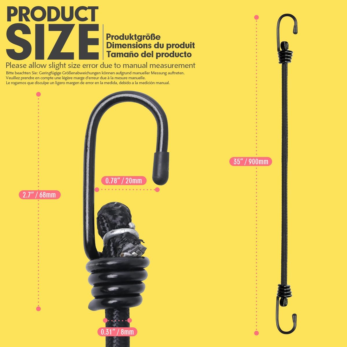 Bungee Cords with Hooks, Heavy Duty Outdoor Elastic Bungee Straps，No Odour Industrial Grade Bungee Rope for Securing Tarps, Luggage, Tents, Bikes or Garden Tidying 35inch