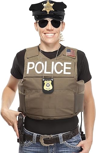 Miniatura 5 de Insignia de policía juego de juguete de simulación de policía para esposas de metal con llave de bandera estadounidense ondeando alfileres de solapa