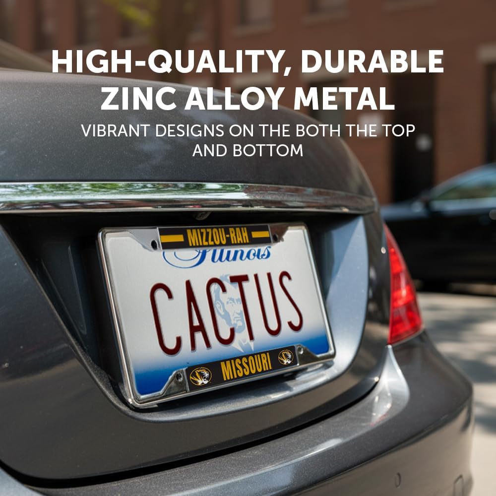 Desert Cactus University of Missouri License Plate Frame Mizzou Tigers Holder for Front or Back of Car Metal Car Tag Holder Officially Licensed (Slogan 2)
