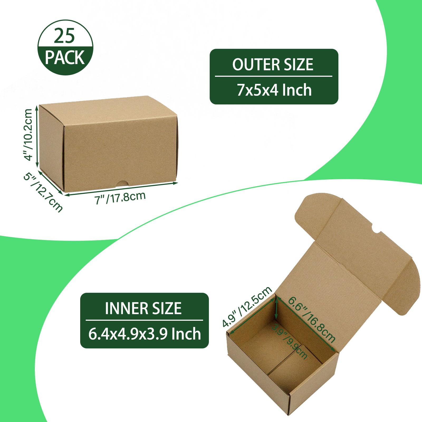 Juego de 25 cajas de envío de 7 x 5 x 4 pulgadas, caja de cartón corrugado marrón para embalaje de pequeñas empresas