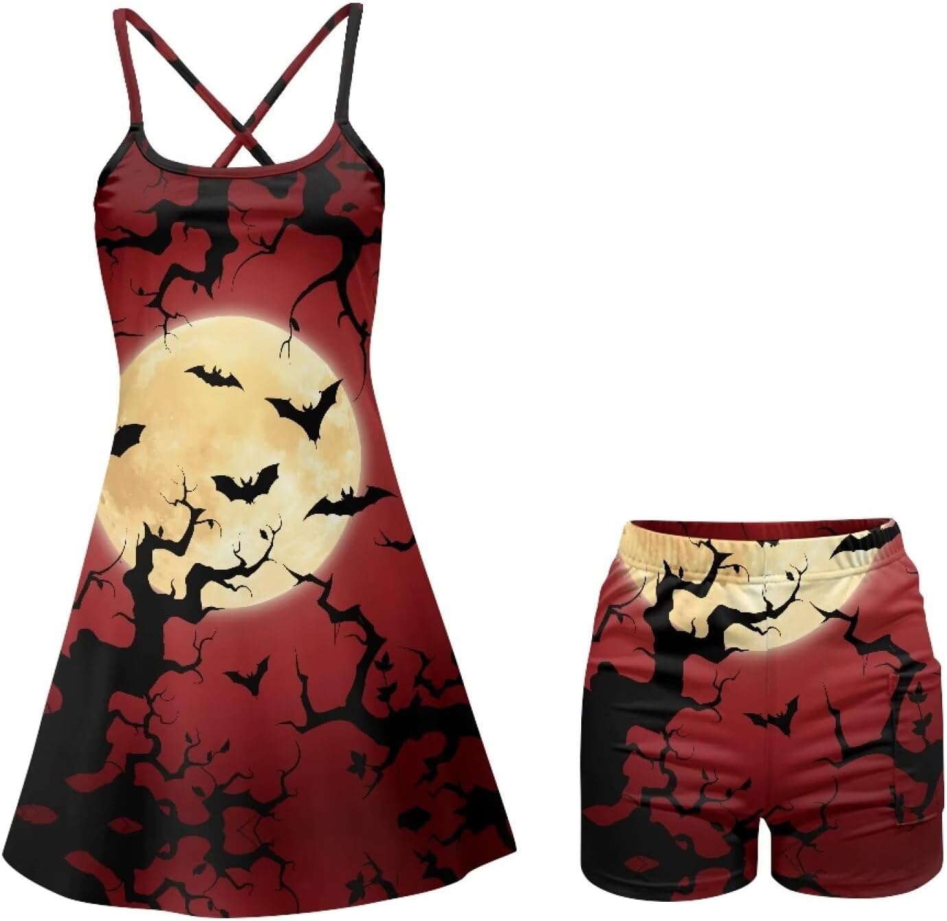 Womens Sleeveless Golf Skort Set Fashion Spaghetti Strap Tank Skirts with Built in Shorts and Pockets Size XS-2XL