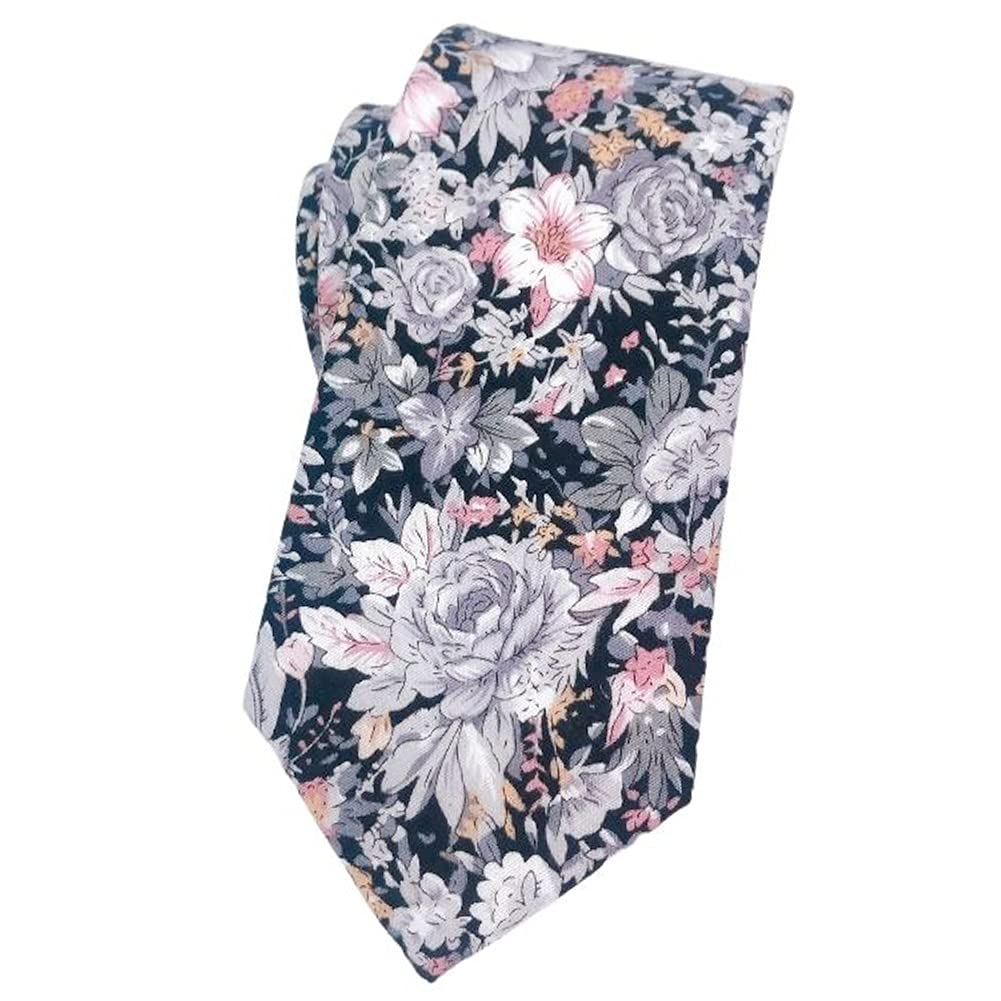 Mantieqingway Men's Cotton Floral Neck Tie 2.56'' Printed Skinny Tie