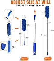 Vista 2 de Plumeros profesionales de microfibra para limpieza, 6 plumeros extensibles y flexibles con poste telescópico de 100 pulgadas, kit de limpieza