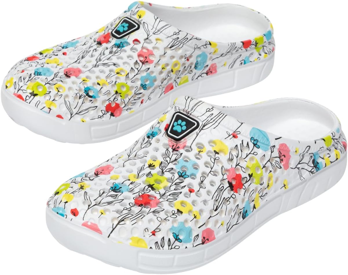 Rainbow Paw Clogs for Women Lightweight Slip On Shoes for Gardening