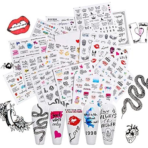 EBANKU 32 Blatt 3D Schwarz Weiß Schlange Nail Art Aufkleber Blätter Herz Transfer Papier Schieber Wassertransfer Nail Art Sticker Cover