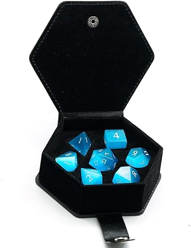 Miniatura 7 de UDIXI Gemstone DND - Juego de 7 dados poliédricos de piedra para juegos de mesa RPG (ojo de gato azul)