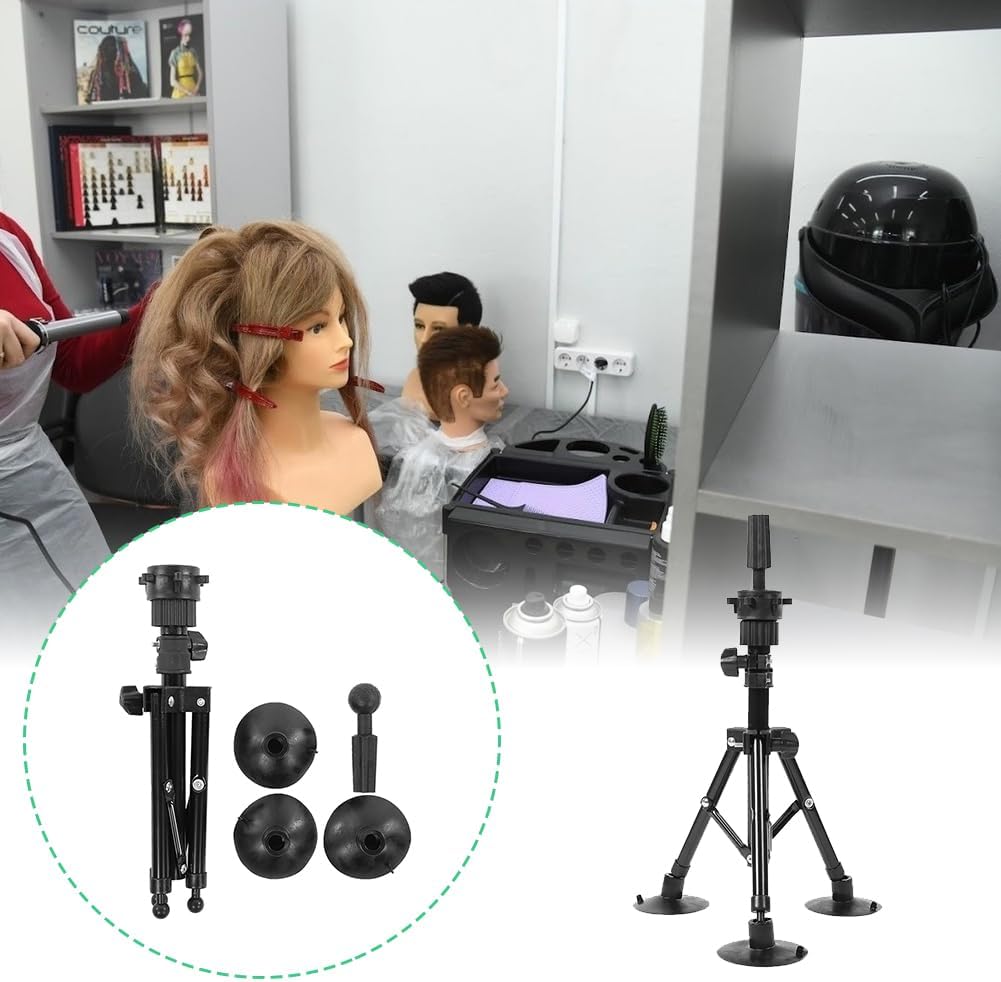Mannequin Tripod, Adjustable Wig Head Stand Wig Display Bracket with Suction Cups False Head Stand Non Slip Base Support Frame for Cosmetology Hairdressing Training