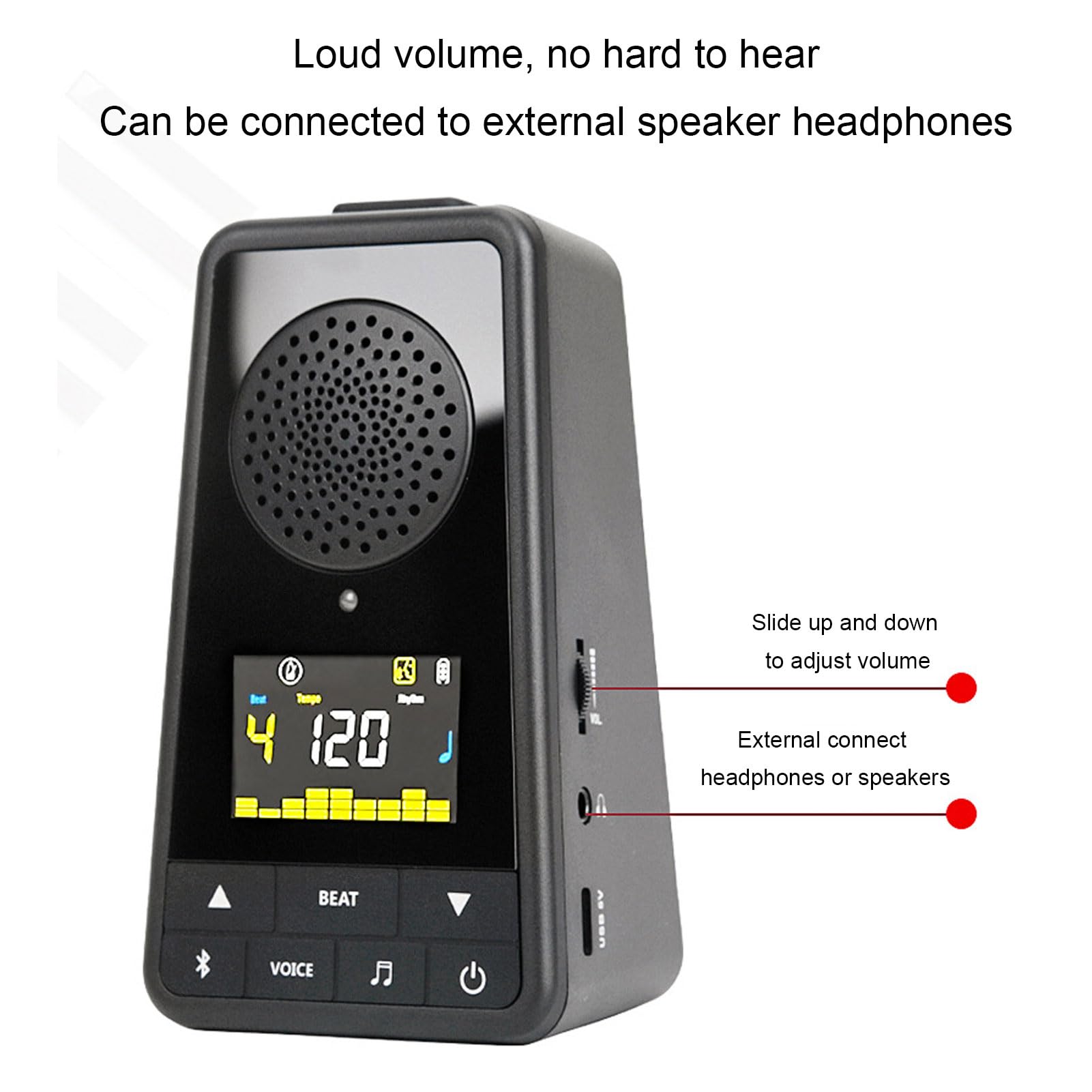 Elektronisches Metronom, Tragbares Digitales Bluetooth-Lautsprecher-Metronom mit LCD-Display, Kabelloser Lautsprecher-Beats-Mixer, Wiederaufladbares Universal-Metronom für Klavier