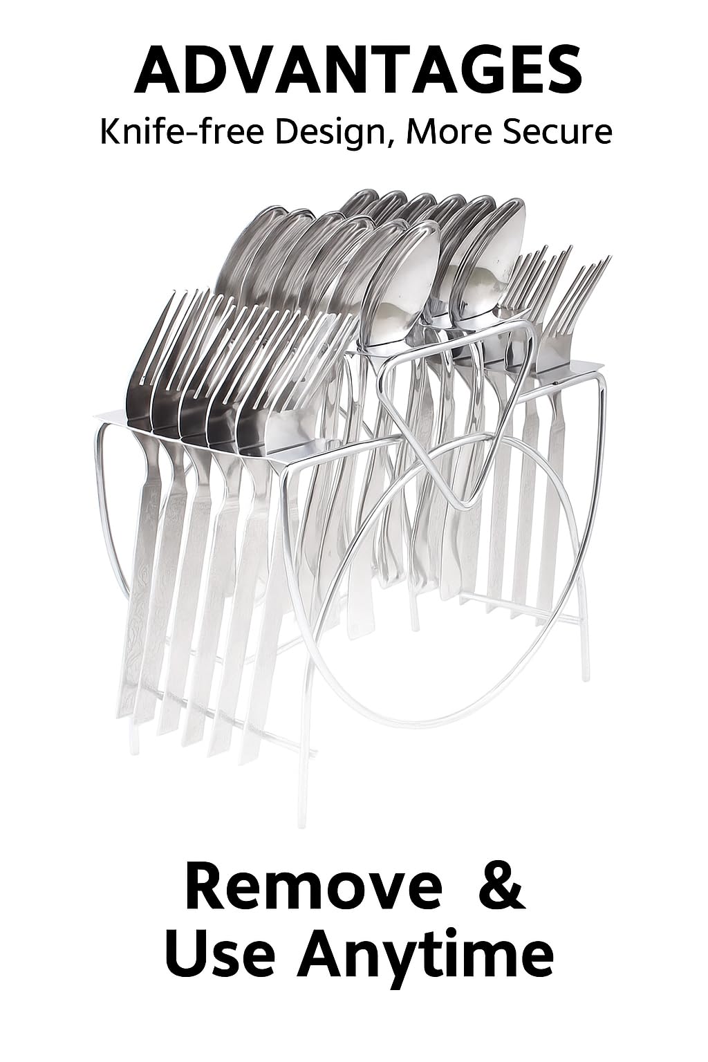 Stainless Steel Cutlery Stand - Forks & Spoons Included -5