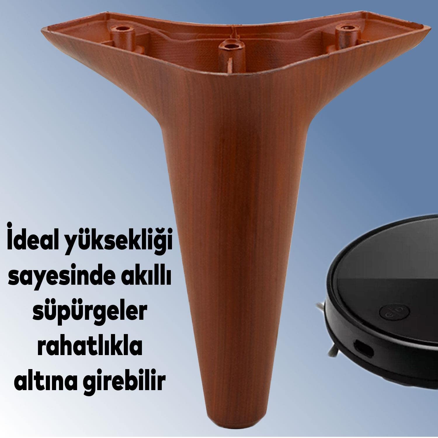 Badem10 Aspen Lüks Mobilya Kanepe Sehpa TV Ünitesi Koltuk Ayağı 15 cm Kahverengi Ahşap Desenli Baza Ayak (4 ADET)